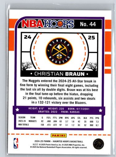 2024-25 Hoops Haunted Hoops #44 Christian Braun Holo Trick-Or-Treat #/99 E14