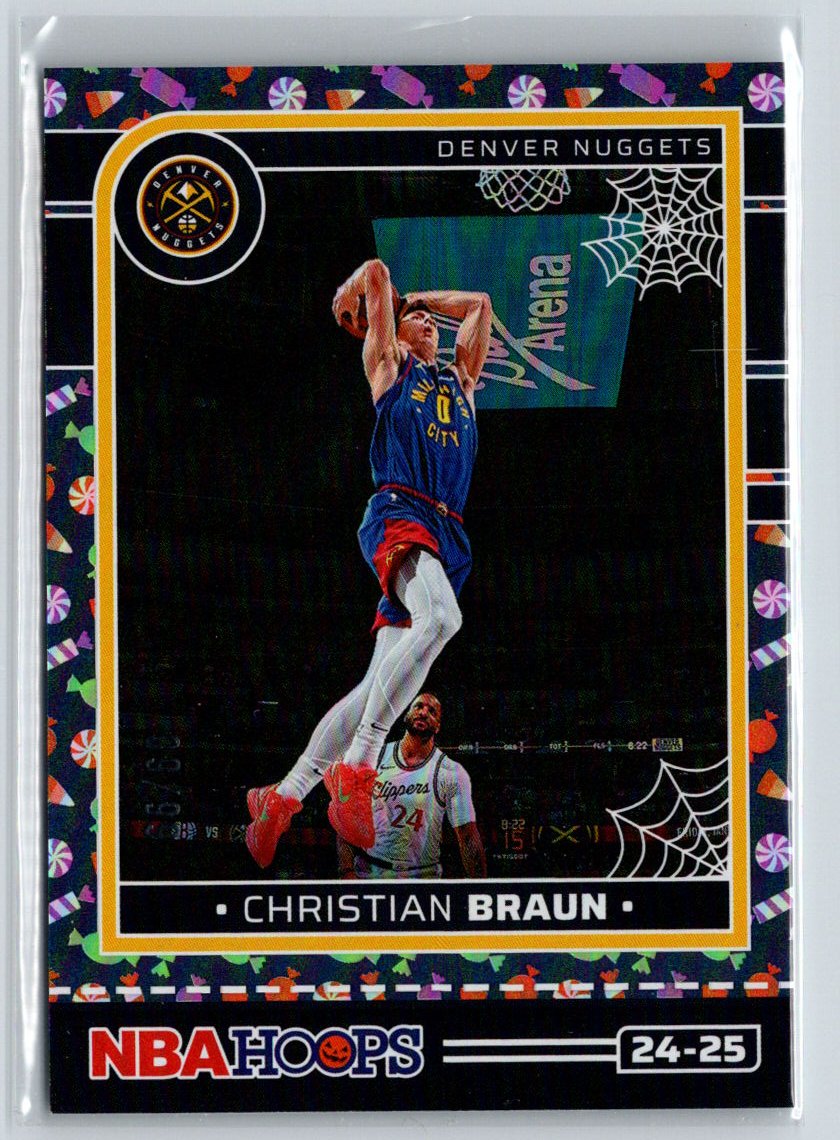 2024-25 Hoops Haunted Hoops #44 Christian Braun Holo Trick-Or-Treat #/99 E14