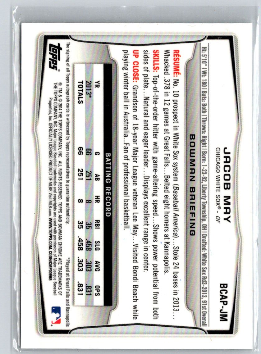2014 Bowman Chrome #BCAP-JM Jacob May Prospect Autographs E15