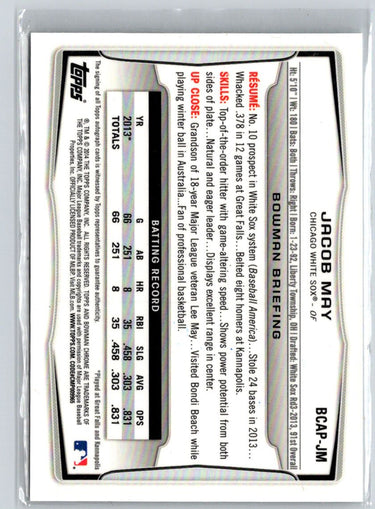 2014 Bowman Chrome #BCAP-JM Jacob May Prospect Autographs E15