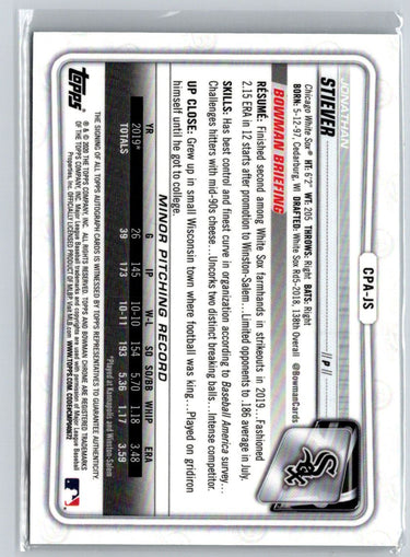 2020 Bowman Chrome #CPA-JS Jonathan Stiever Prospect Autographs E15