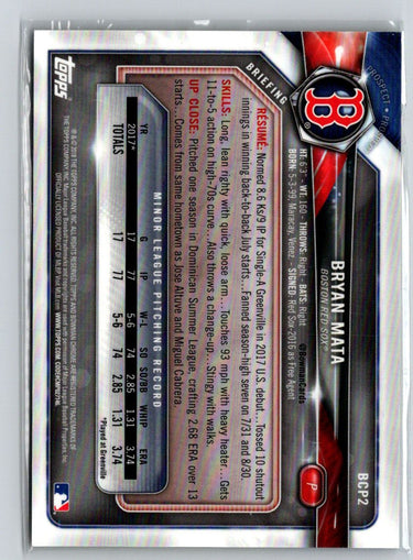 2018 Bowman #BCP2 Bryan Mata Chrome Prospects Yellow Refractor E15