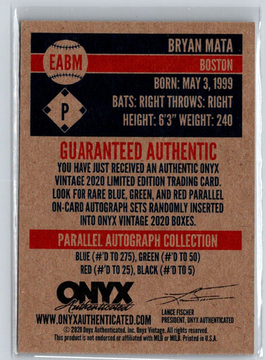 2020 Onyx Vintage Extended #EABM Bryan Mata Autographs Red E15