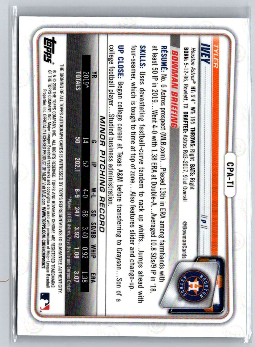 2020 Bowman Chrome #CPA-TI Tyler Ivey Autographs Blue Refractor #/150 E16