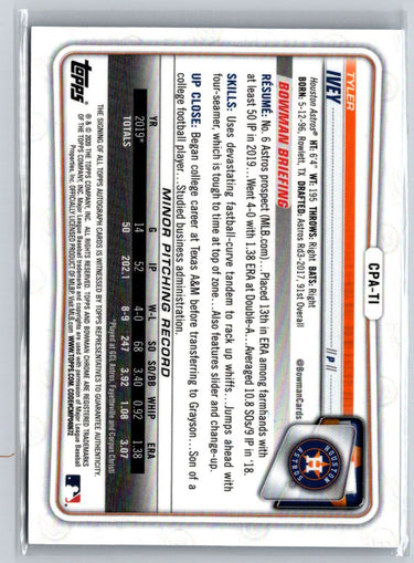 2020 Bowman Chrome #CPA-TI Tyler Ivey Autographs Blue Refractor #/150 E16