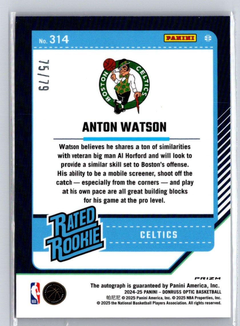 2024-25 Donruss Optic RC Auto #314 Anton Watson Pink Velocity #/79 E17
