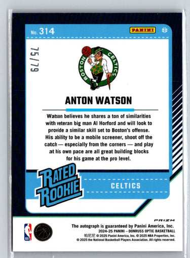 2024-25 Donruss Optic RC Auto #314 Anton Watson Pink Velocity #/79 E17
