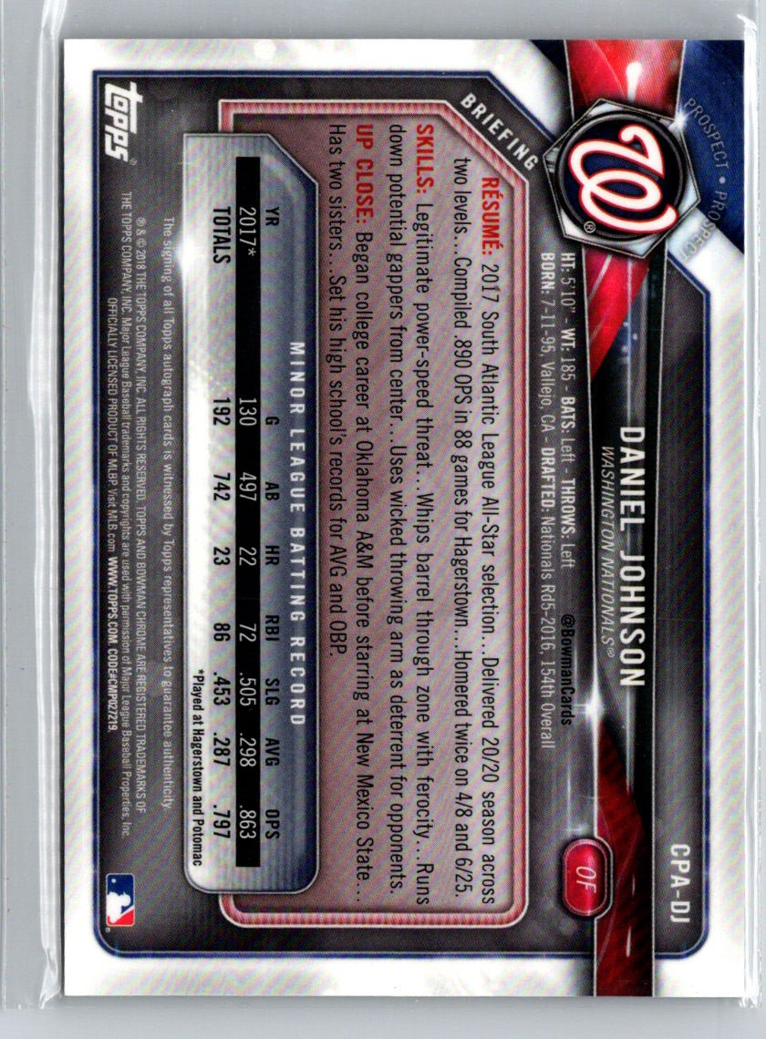 2018 Bowman #CPA-DJ Daniel Johnson Chrome Prospect Autographs E16