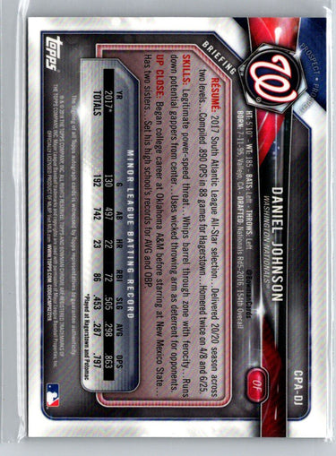 2018 Bowman #CPA-DJ Daniel Johnson Chrome Prospect Autographs E16