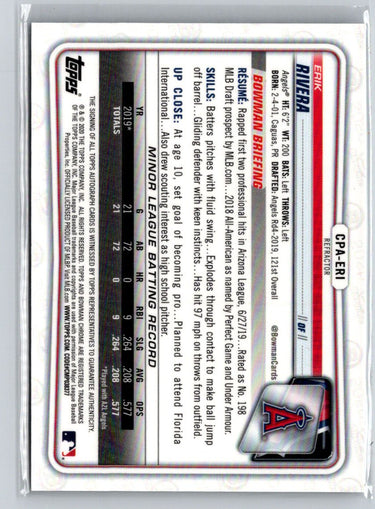 2020 Bowman #CPA-ERI Erik Rivera Chrome Prospect Autographs Refractor #/499 E16