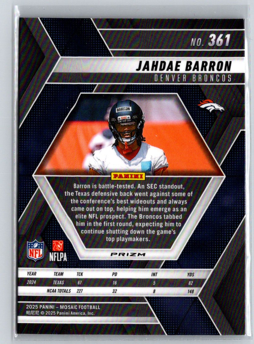 2025 Panini Mosaic #361 Jahdae Barron Mosaic Red and White Stripe E17