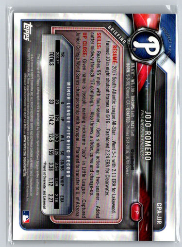 2018 Bowman #CPA-JJR JoJo Romero Chrome Prospect Autographs E17