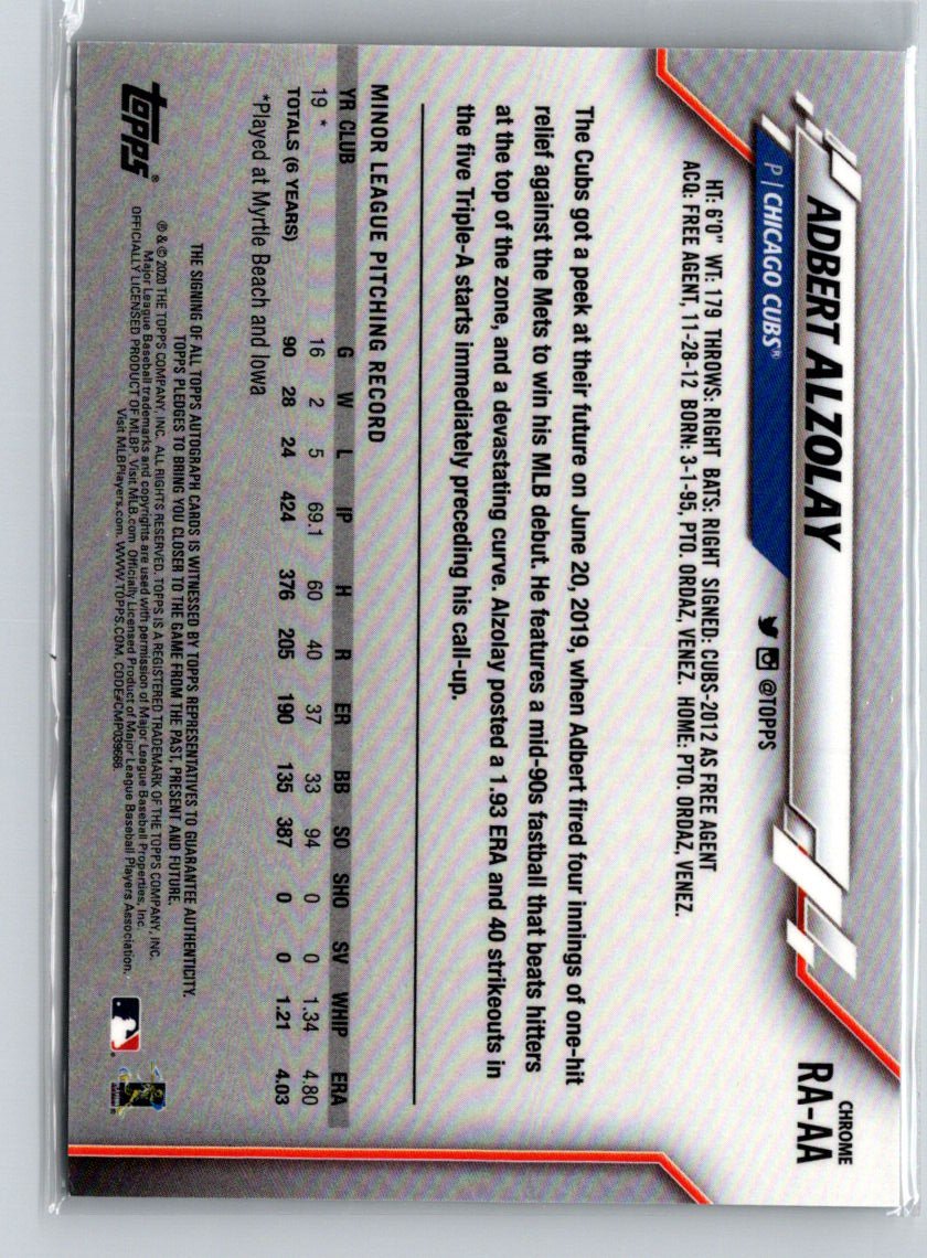 2020 Topps Chrome #RA-AA Adbert Alzolay Rookie Autographs E17