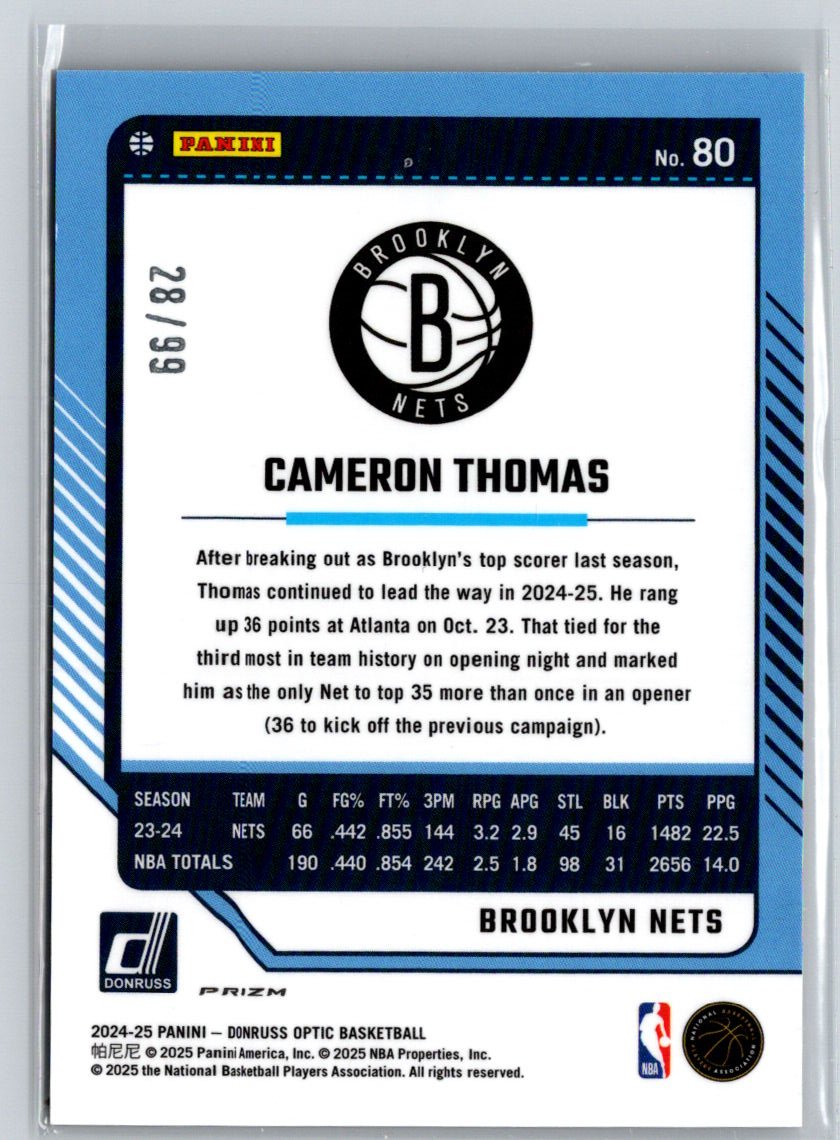 2024-25 Donruss Optic #80 Cameron Thomas Copper Glitter #/99 E17