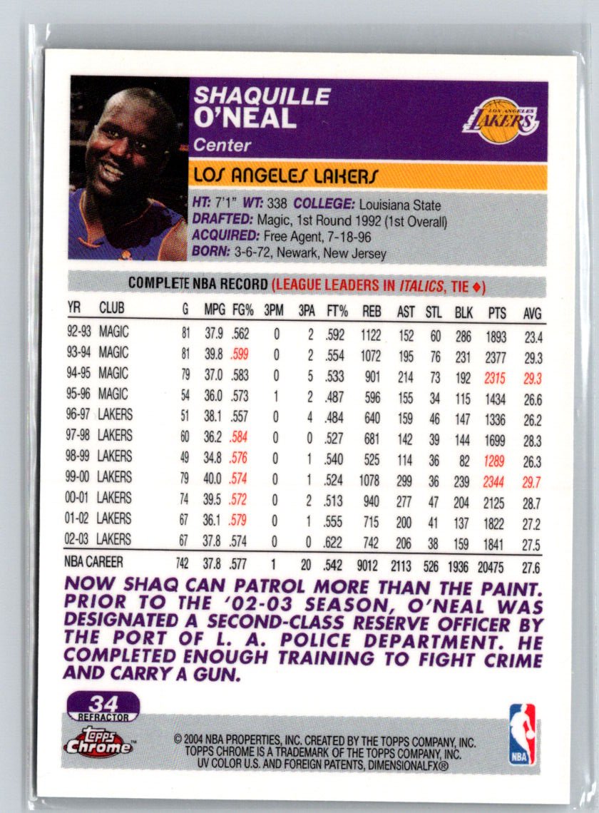 2003-04 Topps Chrome #34 Shaquille O'Neal E17