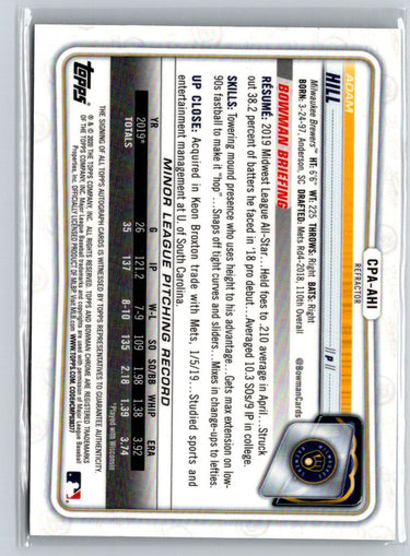 2020 Bowman #CPA-AHI Adam Hill Chrome Prospect Autographs Refractor #/499 E18