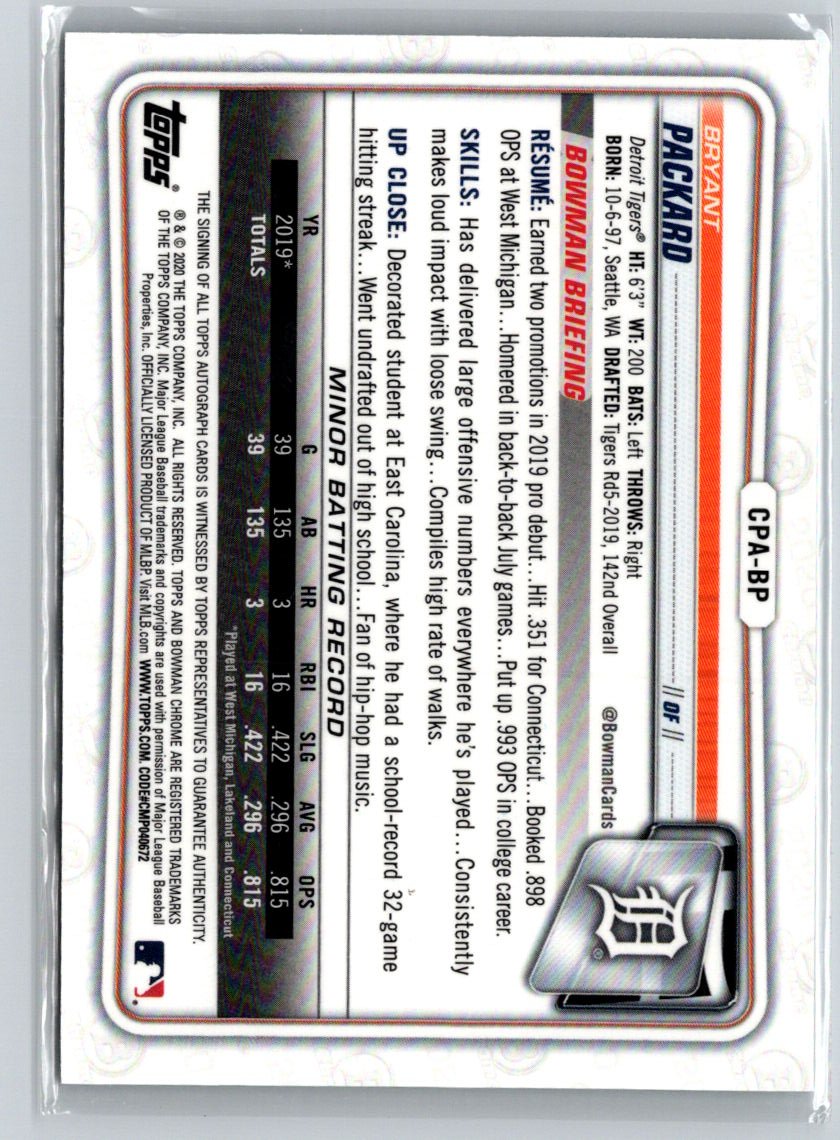 2020 Bowman Chrome #CPA-BP Bryant Packard Prospect Autographs E18