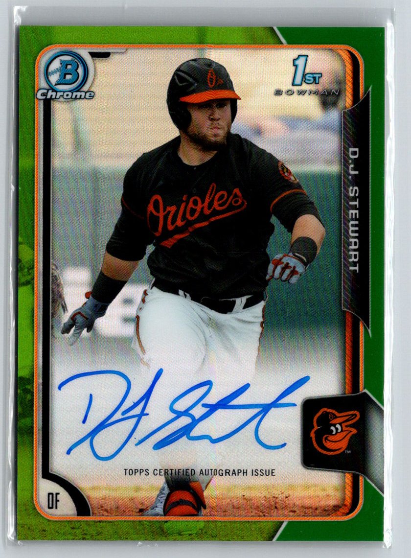 2015 Bowman Draft #BCA-DST D.J. Stewart Chrome Autog Green Refractors #/99 E19