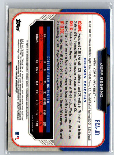 2015 Bowman Draft #BCA-JD Jeff Degano Chrome Draft Pick Autographs E19