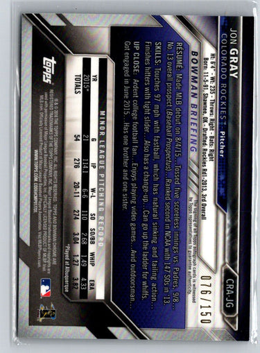 2016 Bowman #CRA-JG Jon Gray Chrome Rookie Autographs Blue Refractor #/150 E18