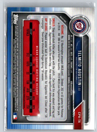 2019 Bowman #CPA-TA Telmito Agustin Chrome Prospect Autographs E19