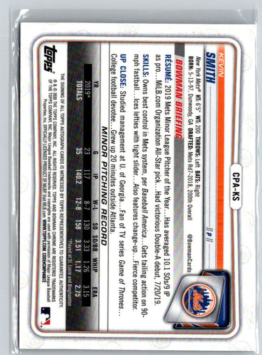 2020 Bowman Chrome #CPA-KS Kevin Smith Prospect Autographs E19