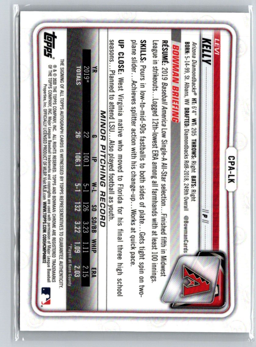2020 Bowman Chrome #CPA-LK Levi Kelly Prospect Autographs E18