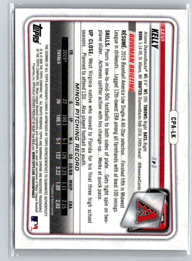 2020 Bowman Chrome #CPA-LK Levi Kelly Prospect Autographs E18