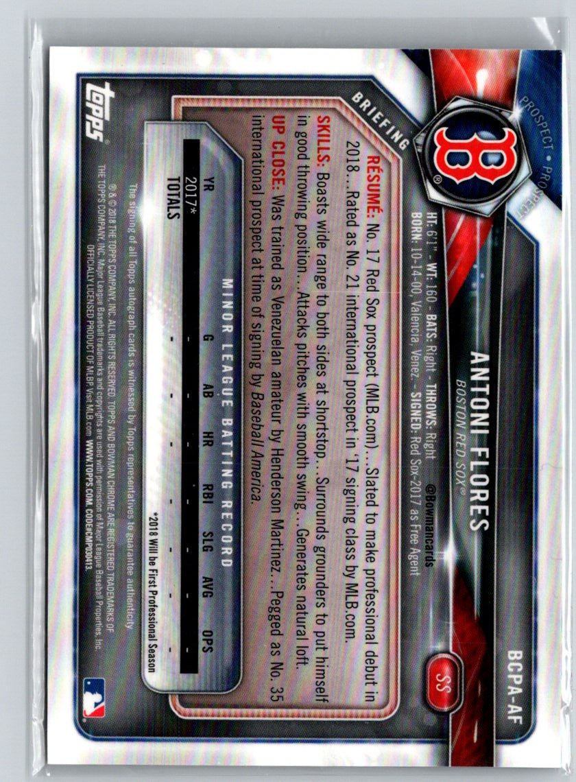 2018 Bowman Chrome #BCPA-AF Antoni Flores Prospects Autographs E19