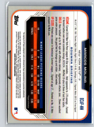 2015 Bowman #BCAP-MM Marcos Molina Chrome Prospect Autographs E19