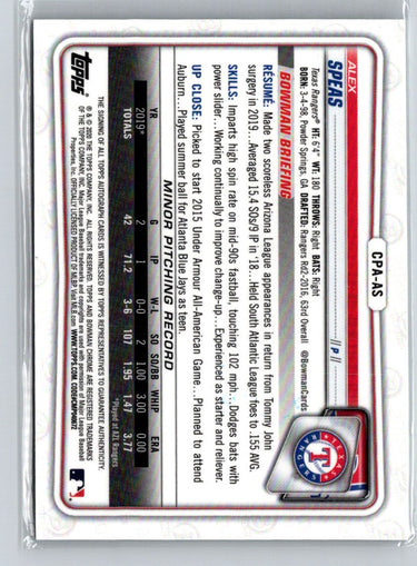 2020 Bowman Chrome #CPA-AS Alex Speas Prospect Autographs E18