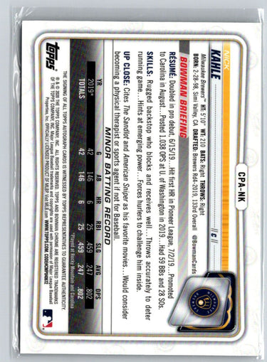 2020 Bowman Chrome #CPA-NK Nick Kahle Prospect Autographs E19