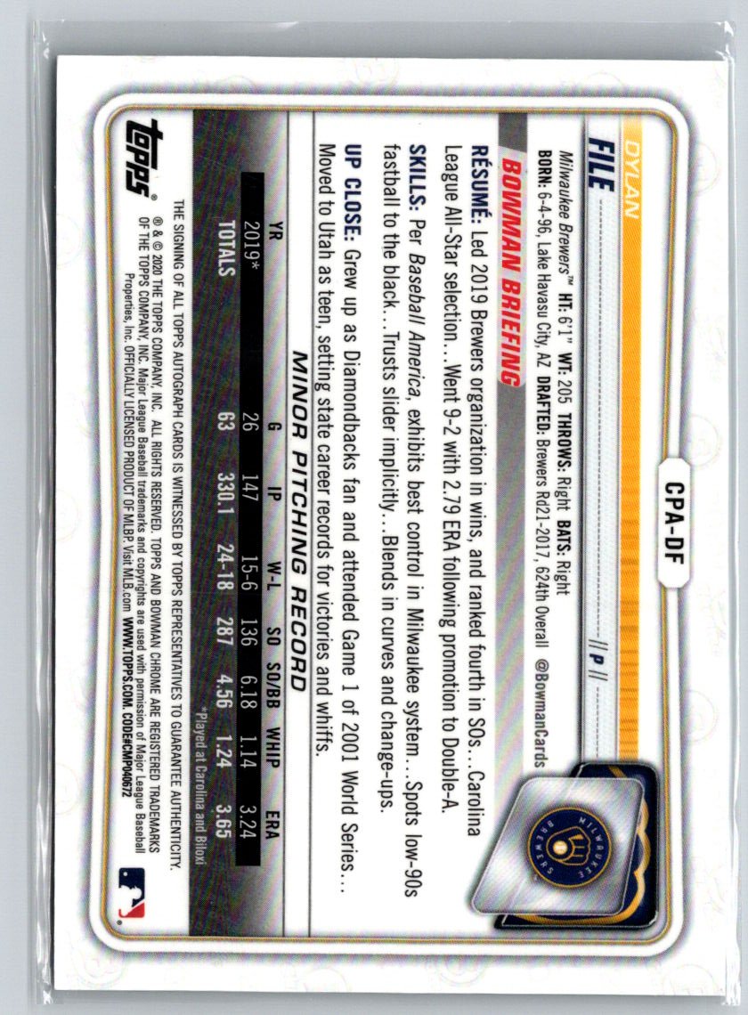 2020 Bowman Chrome #CPA-DF Dylan File Prospect Autographs E19