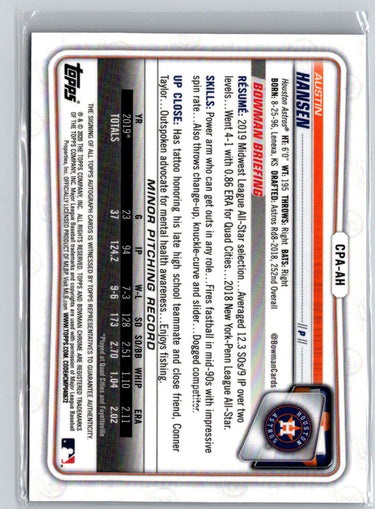 2020 Bowman Chrome #CPA-AH Austin Hansen Autographs Purple Refractor #/250 E19