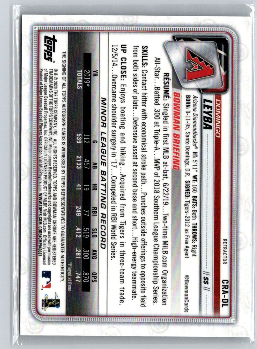 2020 Bowman Chrome #CRA-DL Domingo Leyba Rookie Autographs Refractor #/499 E18
