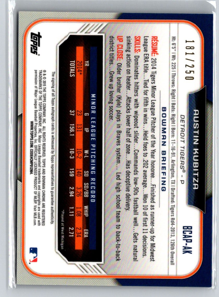 2015 Bowman Chrome Auto Purple Refractor #BCAP-AK Austin Kubitza #/250 E18