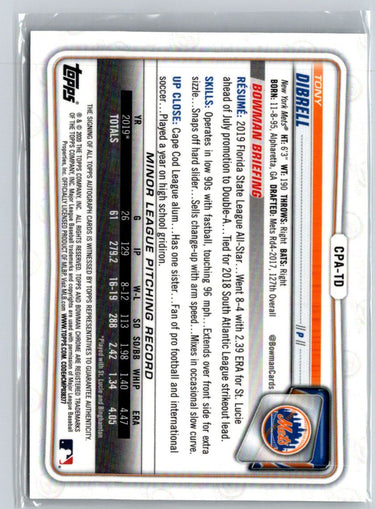 2020 Bowman #CPA-TD Tony Dibrell Chrome Prospect Autographs E20