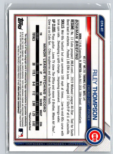 2021 Bowman #CPA-RT Riley Thompson Chrome Prospect Autographs E20