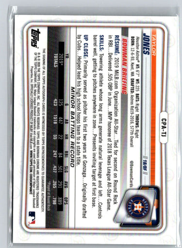 2020 Bowman Chrome #CPA-TJ Taylor Jones Prospect Autographs E20
