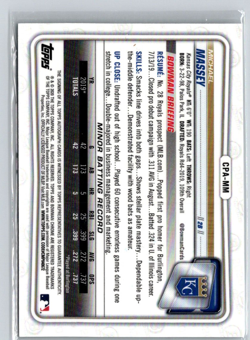 2020 Bowman Chrome #CPA-MM Michael Massey Prospect Autographs E20
