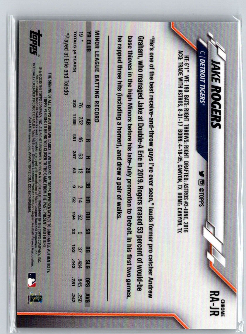 2020 Topps Chrome #RA-JR Jake Rogers Rookie Autographs E20