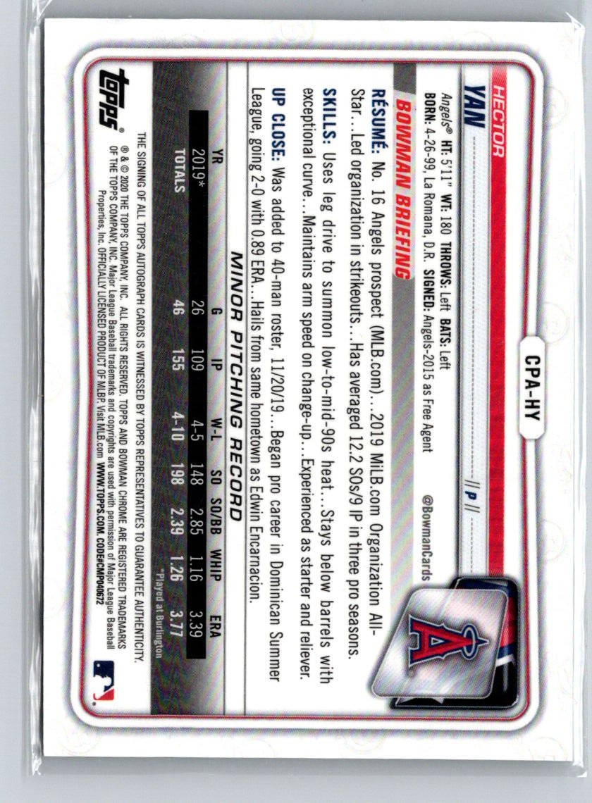 2020 Bowman Chrome #CPA-HY Hector Yan Prospect Autographs E20