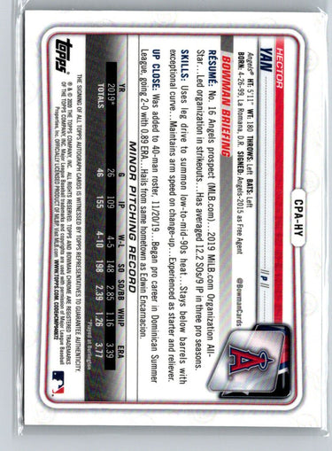 2020 Bowman Chrome #CPA-HY Hector Yan Prospect Autographs E20