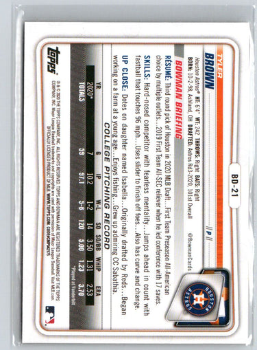 2020 Bowman Draft #BD-21 Tyler Brown Gold #/50 E21