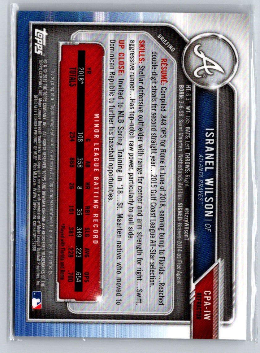 2019 Bowman #CPA-IW Isranel Wilson Chrome Prospect Auto Refractor #/499 E21
