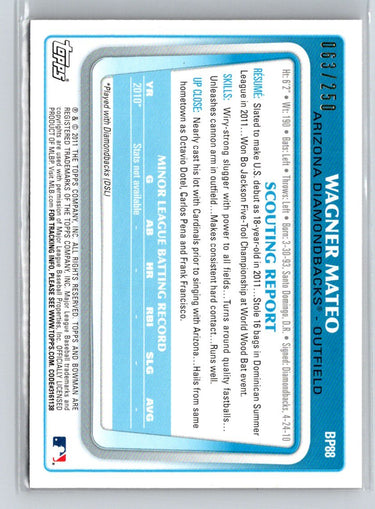 2011 Bowman #BP88 Wagner Mateo Prospects Orange #/250 E21