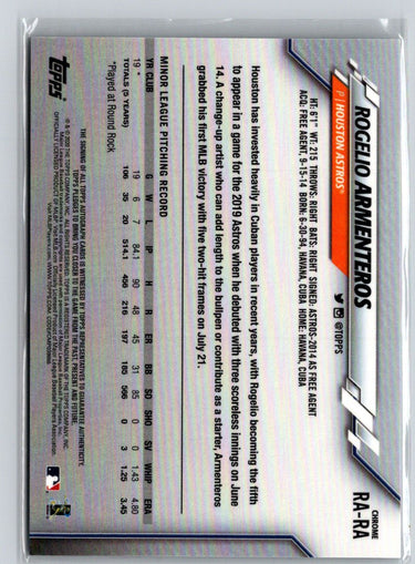 2020 Topps Chrome #RA-RA Rogelio Armenteros Rookie Autographs E22