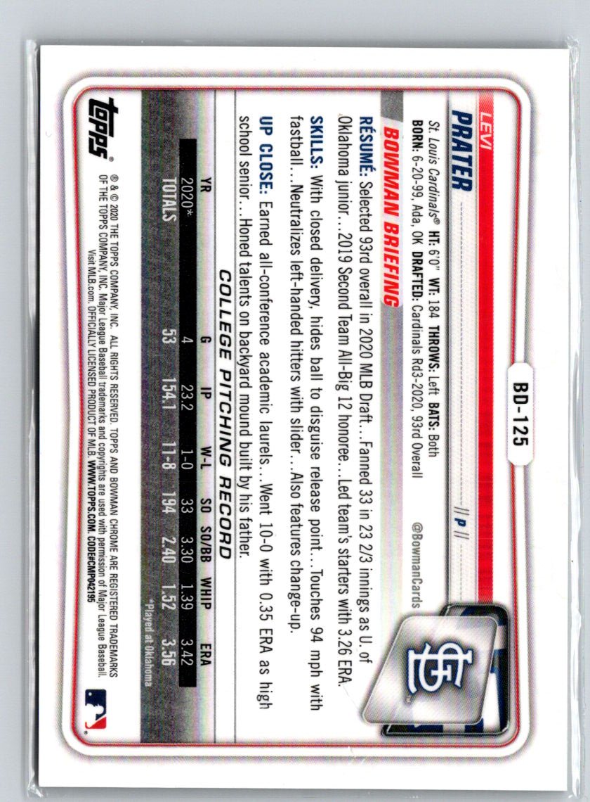 2020 Bowman Draft #BD-125 Levi Prater Chrome Gold #/50 E22