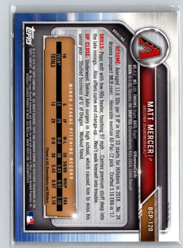 2019 Bowman Matt Mercer Chrome Gold Shimmer Refractor #/50 E22