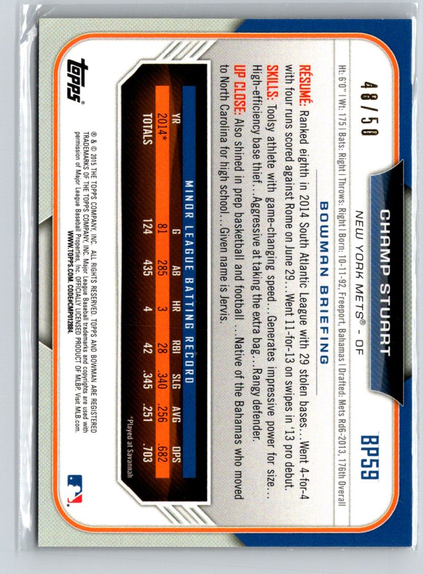 2015 Bowman #BP59 Champ Stuart Prospects Gold #/50 E21